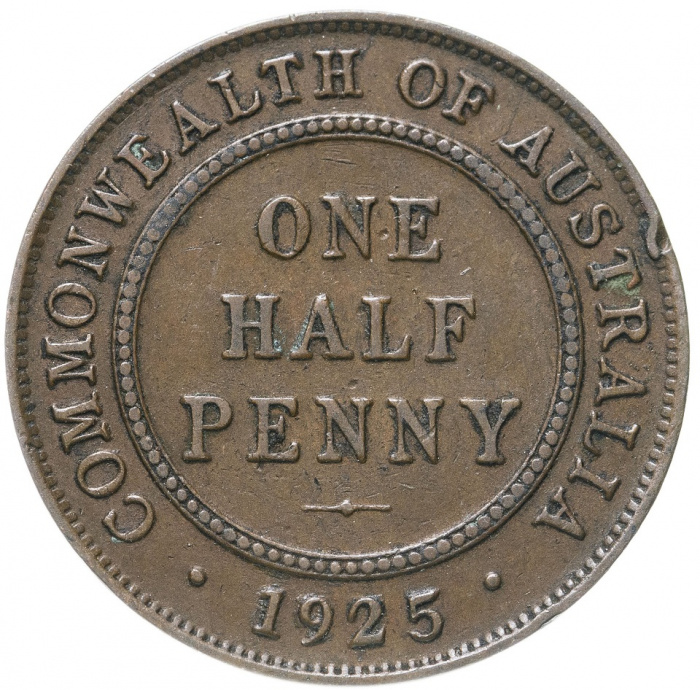 (1925) Монета Австралия 1925 год 1/2 пенни &quot;Георг V&quot;  Бронза  XF
